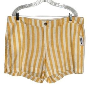 Old Navy Womens Linen Blend Everyday Shorts Size 16 Yellow Striped Casual Summer